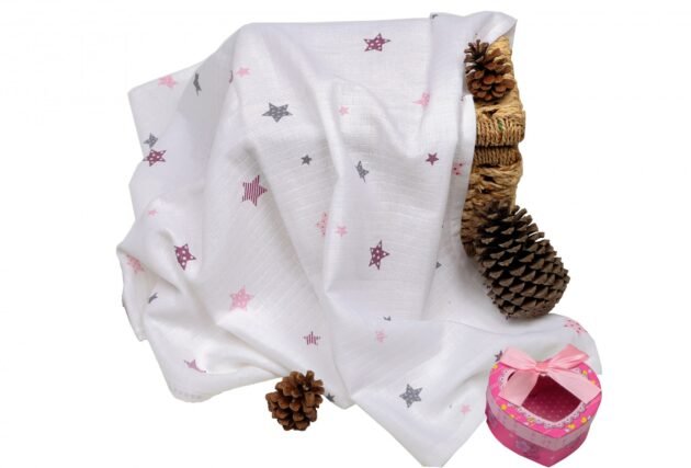 Sema Baby Çok Amaçlı Müslin Örtü 100X80 Cm - Pembe Yıldız 8682476853124