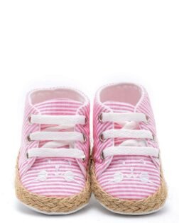 First Step Kedi Nakışlı Çizgili Patik - Pembe 8-12 Ay / No.18