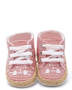 First Step Kedi Nakışlı Çizgili Patik - Kırmızı 3-7 Ay / No.17
