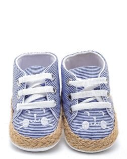 First Step Kedi Nakışlı Çizgili Patik - Saks Mavisi 3-7 Ay / No.17
