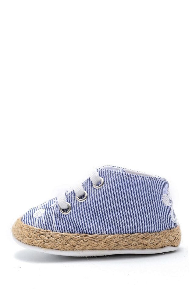 First Step Kedi Nakışlı Çizgili Patik - Saks Mavisi 12-16 Ay / No.19 - Image 3