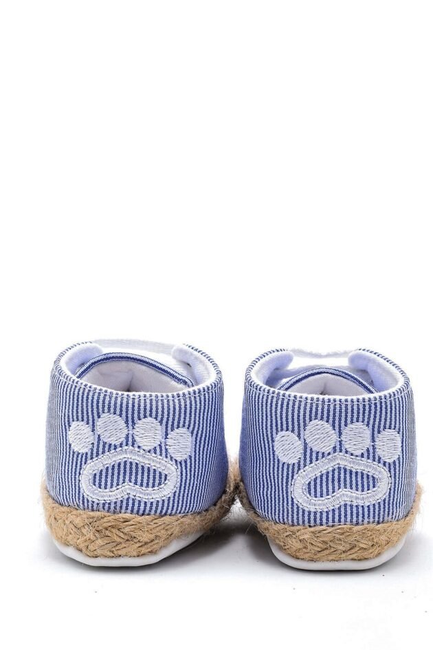 First Step Kedi Nakışlı Çizgili Patik - Saks Mavisi 12-16 Ay / No.19 - Image 4