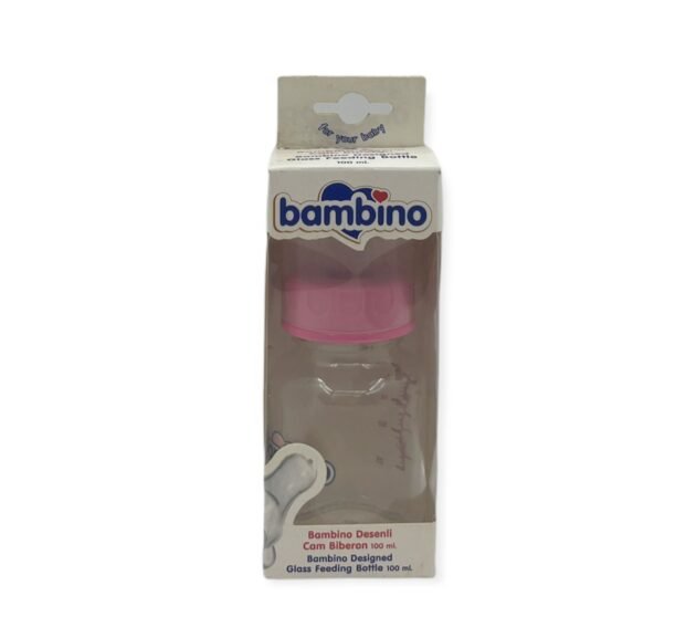 Bambino Desenli Silikon Kiraz Uçlu Cam Biberon 125 Ml - Pembe