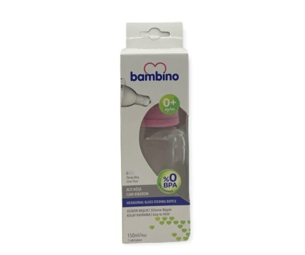 Bambino Altı Köşe Cam Biberon 150 Ml - Pembe