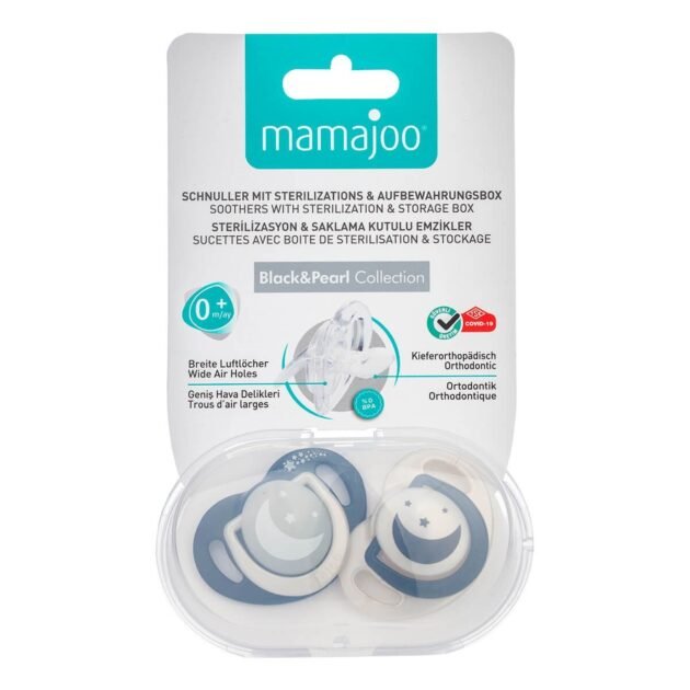 Mamajoo Sterilizasyon &Amp; Saklama Kutulu Black &Amp; Pearl Desenli İkili Ortodontik Emzik Gece &Amp; Gündüz / 0 Ay+ - Image 7