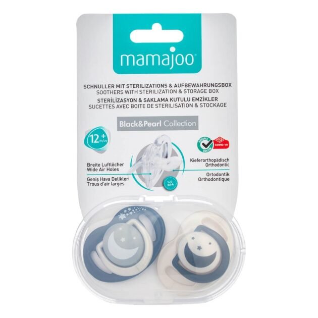 Mamajoo Sterilizasyon &Amp; Saklama Kutulu Black &Amp; Pearl Desenli İkili Ortodontik Emzik Gece &Amp; Gündüz / 12 Ay+ - Image 7
