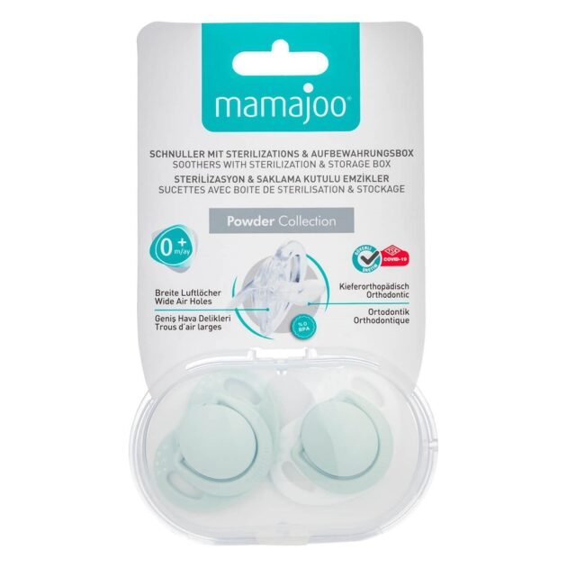 Mamajoo Sterilizasyon &Amp; Saklama Kutulu Powder Green Desenli İkili Ortodontik Emzik / 0 Ay+ - Image 6