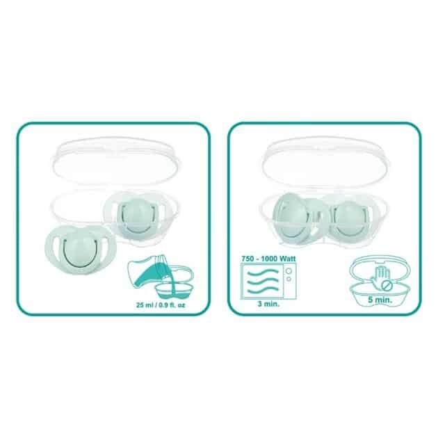 Mamajoo Sterilizasyon &Amp; Saklama Kutulu Powder Green Desenli İkili Ortodontik Emzik / 0 Ay+ - Image 7