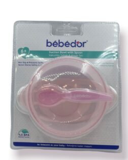 Bebedor Vakumlu Tabak ve Kaşık Seti - Pembe