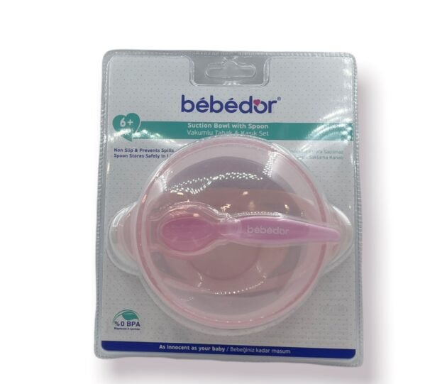 Bebedor Vakumlu Tabak Ve Kaşık Seti - Pembe