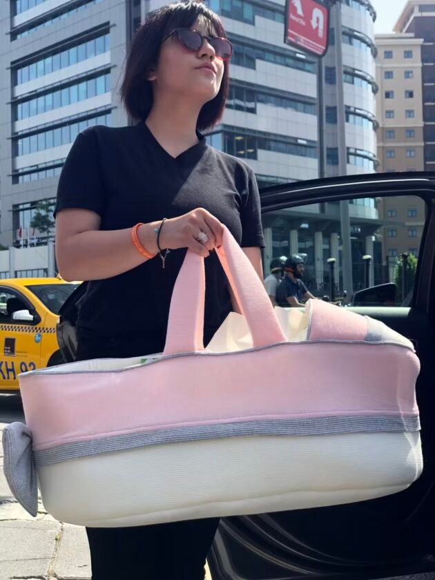 Sema Baby Portbebe Yenidoğan Bebek Yatağı - Ekru/Pembe - Image 3