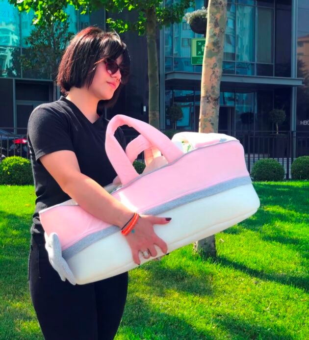 Sema Baby Portbebe Yenidoğan Bebek Yatağı - Ekru/Pembe - Image 2
