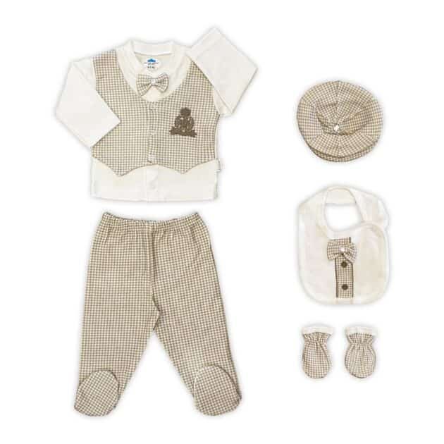 Sema Baby Papyonlu Lüks 5 Parça Hastane Çıkışı Zıbın Seti – Ekru